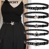 THANKSKY Gothic Leather Belt, Star Eyelet Punk Pentagram Rivet Belts, Fashion Y2k Hip Hop Pin Buckle