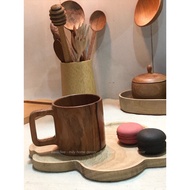 Wooden cup with handle, real photo