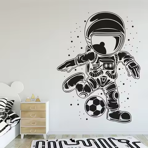 Astronaut Kick Football Wall Sticker Sports Game Teen Kids Live Room Bedroom Modern Art Decor Wall D
