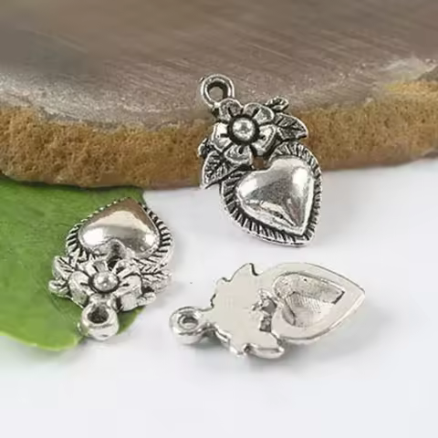 20pcs 18*11mm Tibetan Silver Color Flower & Heart Charms H0169
