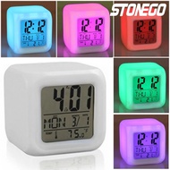 Mini 7 Color Change Cube LED Digital Alarm Clock With Date Alarm Night Glowing Thermometer Desktop Table Cube Alarm Clock