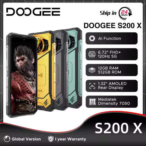 Global Version DOOGEE S200 X 5G Rugged Phone 32GB(12+20) 512GB 6.72" FHD+ 120Hz Display MTK Dimensit