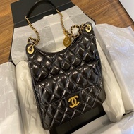 Chanel 23C 天貓精靈 hobo包 晶片款 黑金中號