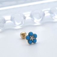 [Mandy] 14K Cute Turquoise Flower Tragus Lobe Helix Piercing Earring, 585 Gold, K-Style Jewelry for 