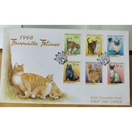 1998 New Zealand Favorite Felines Cat Cats Stamp FDC face value NZ$6.70 Kucing