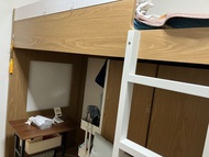 木紋多功能高架床連衣櫃書檯梯子