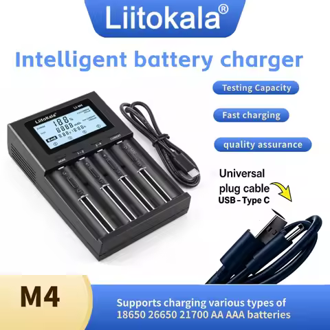 LiitoKala Lii-M4 Smart Battery Charger with LCD Display 4-Slot Universal for 18650 26650 21700 AA AA