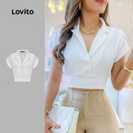 (Trendy2) Lovito Casual Plain Pleated Blouse for Women L133ED565