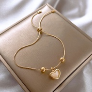 Elysian Gold Heart Bracelet Love Heart Pendant adjustable alloy Drawstring [x]