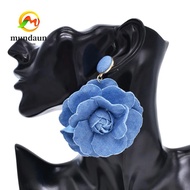 MUNDAUN Blue Rose Earrings, Ornament Denims Denim Blue Fabric Earrings, Handmade Exaggerate Flower E