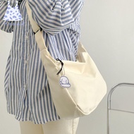 HMMD Large Capacity Lightweight Shoulder Bag Cream Color Korean Style Simple Dumpling Bag Simple Solid Color Canvas Bag with Pendant Girls