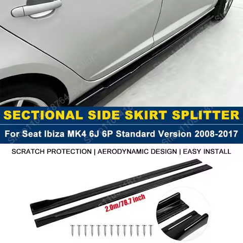 2M/78.7" Side Skirts Extension Rocker Panel Splitter For Seat Ibiza MK4 6J 6P Standard Version 2008-