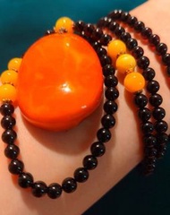 古董花蠟原石set+翳珀鏈17.5g  高41.2 闊28.3 厚10.3   翳珀4.5  白蜜6.5