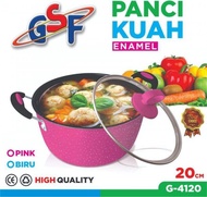 Panci Sayur Sop Bahan Enamel Tutup Kaca uk 20 Merk GSF 4120  Warna Biru dan Pink
