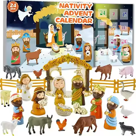 Nativity Scene Advent Calendar 24 Days New Year Countdown Calendar Gift Box Jesus Nativity Figurine 