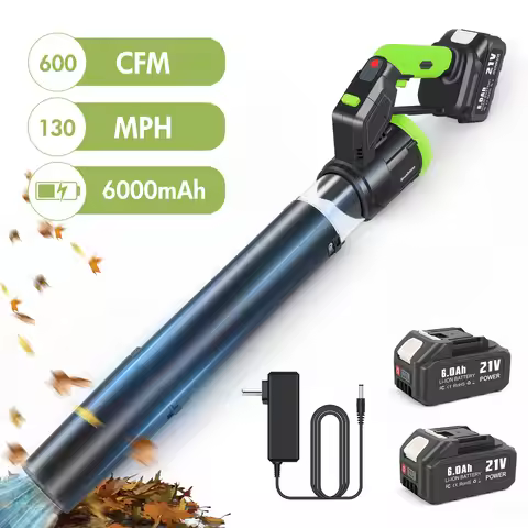 Cordless Leaf Blower 600CFM High-Power Electric Brushless Air Blower 25000RPM With 21V 2xBattery Lea