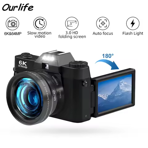 Ourlife Compact Digital Photography Camera 6K WIFI WebCam Vintage Vlog Video Recorder YouTube 64MP C