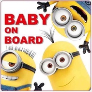Minions - 日本Minions小黃人貼紙安全標貼 嬰兒童車用安全警示貼 車貼 標示"Baby on Board" in Car 貼紙安全標貼標籤 平行進口
