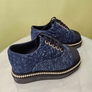 99新Chanel香奈兒 山茶花珍珠牛仔休閒鞋厚底板鞋 38碼 有塵袋一