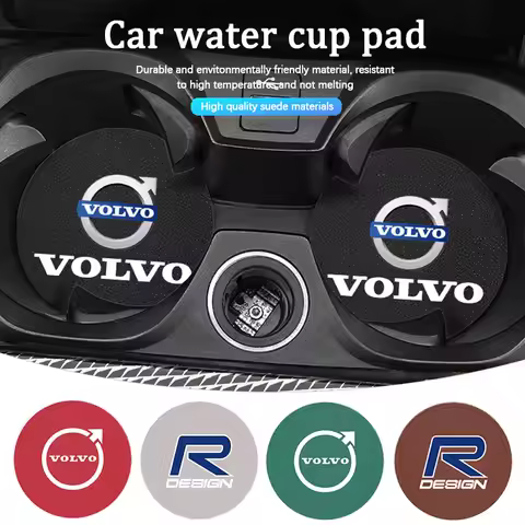 2Pcs Suede Car Coaster Mat Anti-slip Water Cup Pad For Volvo Rdesign XC90 V90 V60 XC60 XC40 V40 EC40