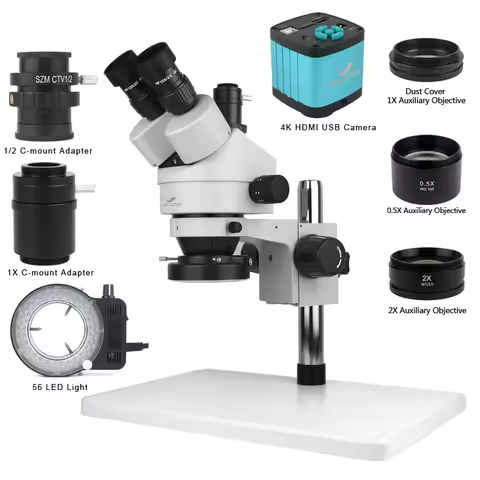 Phone PCB Soldering Repair Lab Industrial 7X 45X Simul Focal Trinocular Stereo Microscope 4K 2K 48MP