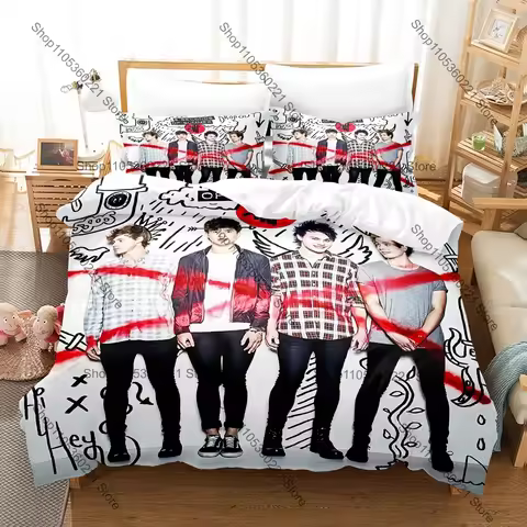 5 Seconds of Summer Kawaii World Tour Bedding Set 3PCS Music Band Duvet Cover household goods 5SOS E