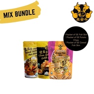 Black Taurus 3 Mix Bundle 1 Salted Egg Potato Chips, 1 Salted Egg Fish Skin, and 1 Cereal Fish Skin