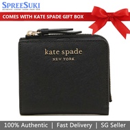 Kate Spade Wallet In Gift Box Small L-Zip Bifold Wallet Black # WLRU6098