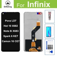 จอ LCD สำหรับ10 X682B/โน๊ต8i X683/Spark 6 KE7/Camon 16 CE7 CE9h/Pova LD7ดิสเพลย์หน้าจอสัมผัสเครื่องอ