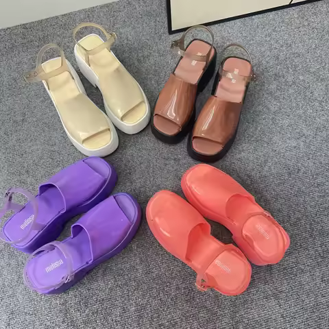 Mini Melissa Shoes 2024 New Women High Heel Sandals High-Heeled Jelly Shoes For Women Solid Sandals 