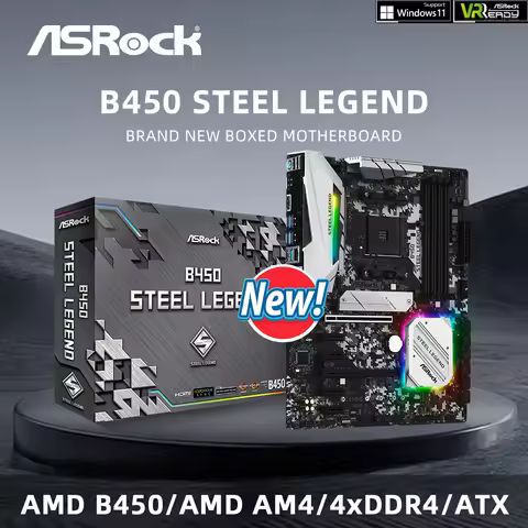 ASRock Brand New B450 Steel Legend Motherboard Support 5800X3D 5700X 5600X 5600G 1700X 2700X CPU 4xD