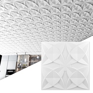 Art3d 12pcs Jubin Siling Bunga Putih 2x2 Kaki, Gam Panel Pvc Hiasan, Siling Jatuh Digantung Untuk Ka