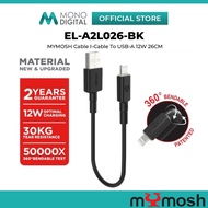 MYMOSH A2L026/A2L26 CABLE I-CABLE TO USB-A 26CM 12W/OPTIMAL CHARGE/CHARGE & SYNC/30KG TEAR RESISTANC