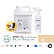 Dfenze HOCL Sanitizer &amp; Disinfectant 5 Liter x 1 + 500ml x 1 + Free 2 Pocket Type Spray Bottle