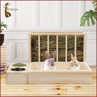 [kokiya] Bunny Hay Feeder Stand Wooden Food Holder Cage Box for Guinea Pig Rabbit Pet Supplies Easy 