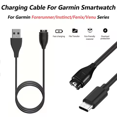 USB Replacement Charger for Garmin Vivosmart 5, Garmin Vivomove 3/3S Style Sport USB-C Smartwatch Ch