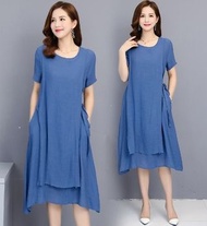M7305 #夏新款竹節棉寬鬆大碼裙 颜色：藍色尺码：2XL  XL  L  M