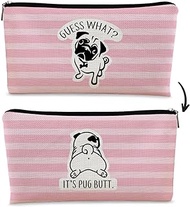 BARPERY Pug Gifts for Pug Lovers Small Makeup Bag，Funny Guess What It's Pug Butt Makeup Bag,Pug gifts for Women Cosmetic Bag Cute Dog Birthday Christmas for Teen Girls Daughter Pug Mom Gift…, PUG pink