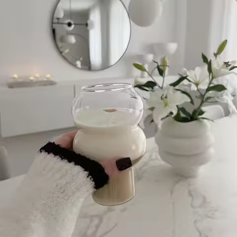 Transparent Glass Cup Coffee Mug Latte Whiskey Wine Dessert Glass Cup Home Drinkware Gourd Shape Coc