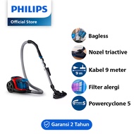 Philips Bagless vacuum cleaner - FC9330-09 Powercyclone 5 daya jangkau 9 m nozel triactive filter alergi penyedot penghisap debu serbaguna biru merah