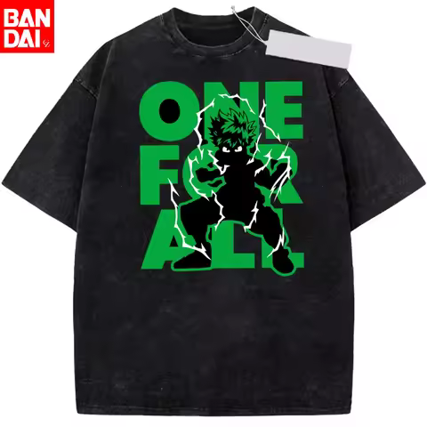 Vintage Washed Black My Hero Academia Deku T-Shirt | One for All Anime Graphic Tee Summer 2026 Overs