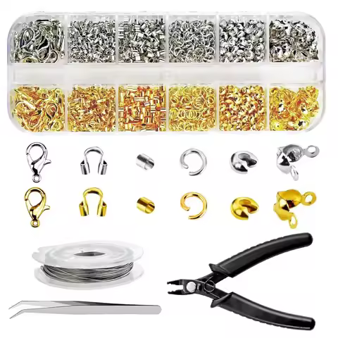 1200 Pcs Crimp Bead Kit for Jewelry Making Crimp Cover Crimp Tube and Wire Guardian, Lobster Clasp, 