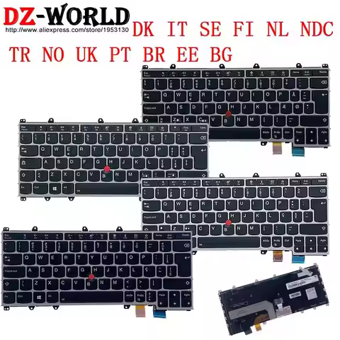 New/Orig DK IT SE FI NL NDC TR NO UK PT BR EE BG JP Silver Backlit Keyboard For Lenovo Thinkpad X380