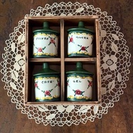 50476-迷人法國手繪陶瓷調味罐含木盒