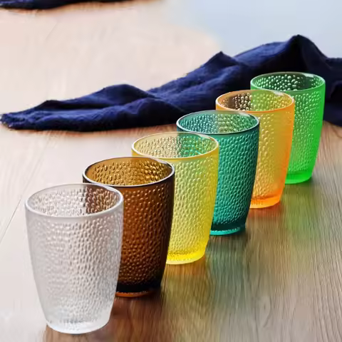 5PCS Acrylic Juice Glass Colorful Diamond Water Glass Hotel Restaurant Wine Drink Cup Home Party Sup