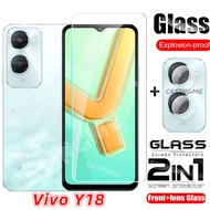 ฟิล์ม2024 Y28s Vivo Y18 5ก. 2 In 1กระจกนิรภัยป้องกันเต็มพื้นที่ปกป้องหน้าจอสำหรับ Vivo Y18 Y 18 Vivo