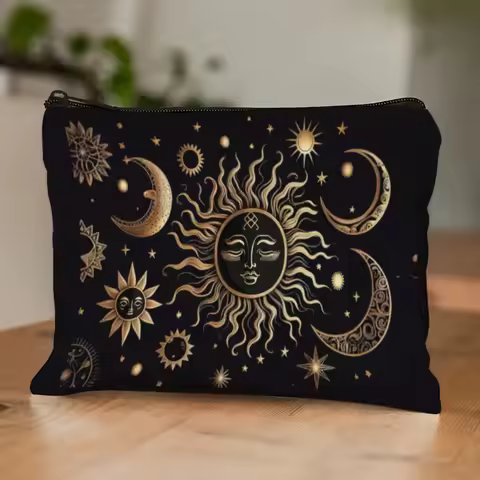 Magic Sun-Moon-Star Cosmetic Bag Exotic Mystical Vibe Ideal Gift for Celestial Magic Theme Lovers Li
