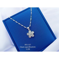 S925 Platinise' Silver "Zirconia 🌸 Flower Necklace Set"(Set Rantai Leher+Loket) 925銀鍍鉑鑲鋯花卉吊墜項鏈組 PFS-157