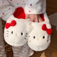 Sanrio Hello Kitty รองเท้าแตะผ้าคอตตอนตุ๊กตานักเรียนน่ารัก, รองเท้าแตะสำหรับตกแต่งห้องอุปกรณ์ห้องน้ำรองเท้าผ้าฝ้าย Y2K ของขวัญสุดน่ารัก