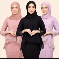 Muslims Baju Kurung lace Baju Raya 2023 Plain Pleated Sets Top Skirt plus Size baju Muslimah women Baju Kurung